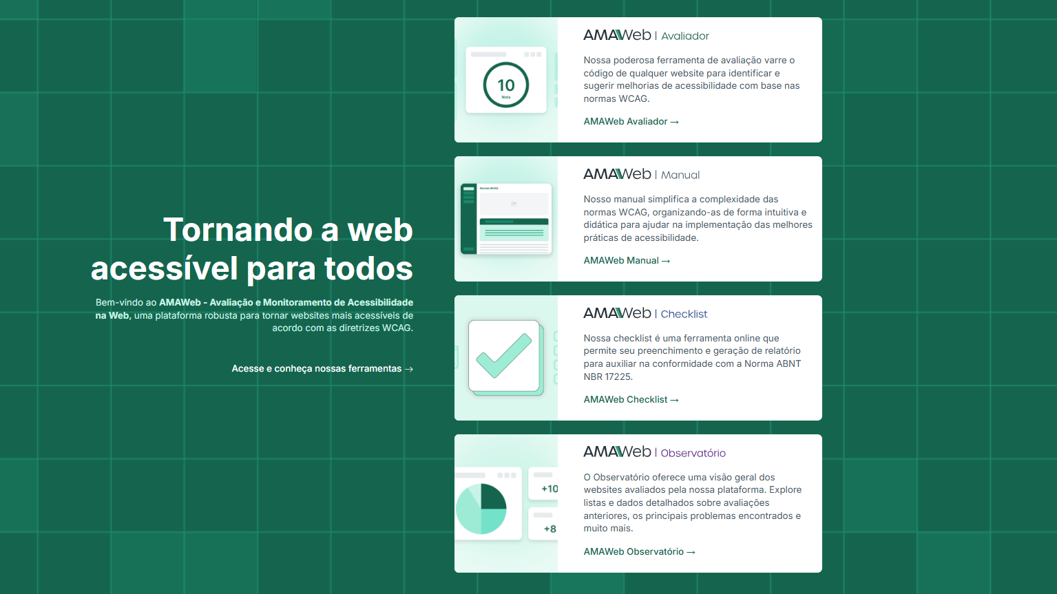 Captura de tela da home do site da AMAWeb.